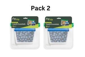 2X Zip 2-Pack Reusable Food Storage Bags Quart, Snack, Freezer, Dishwasher Safe